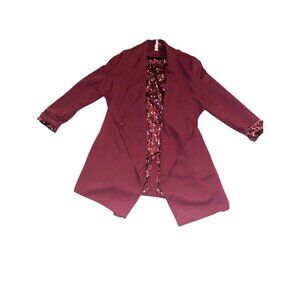 Chic Burgundy Blazer with Floral Lining - Women’s Medium